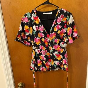 Floral, wrap blouse.